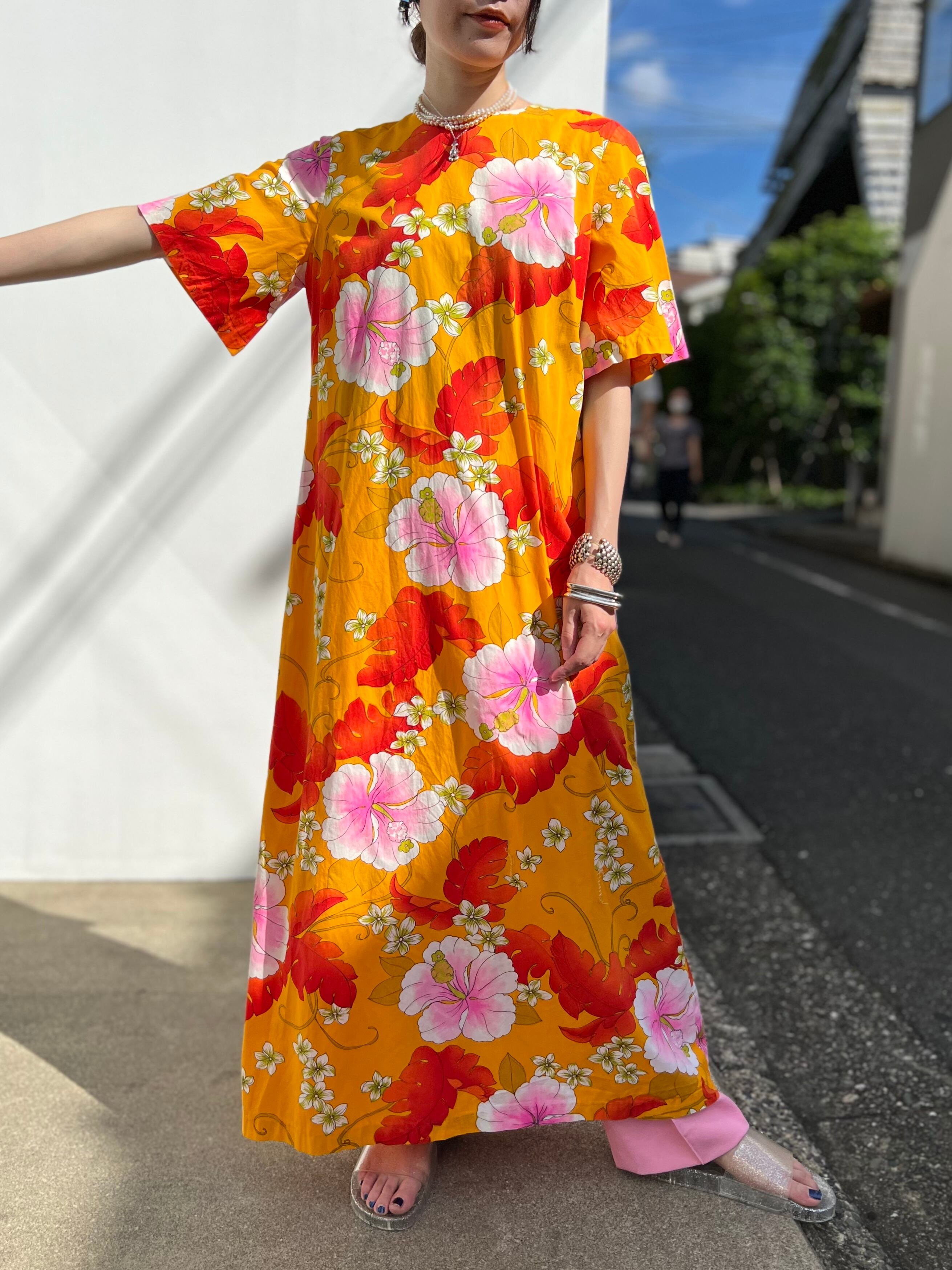 70s hawaiian floral cotton dress ( ヴィンテージ ハワイアン 花柄 コットン ワンピース )