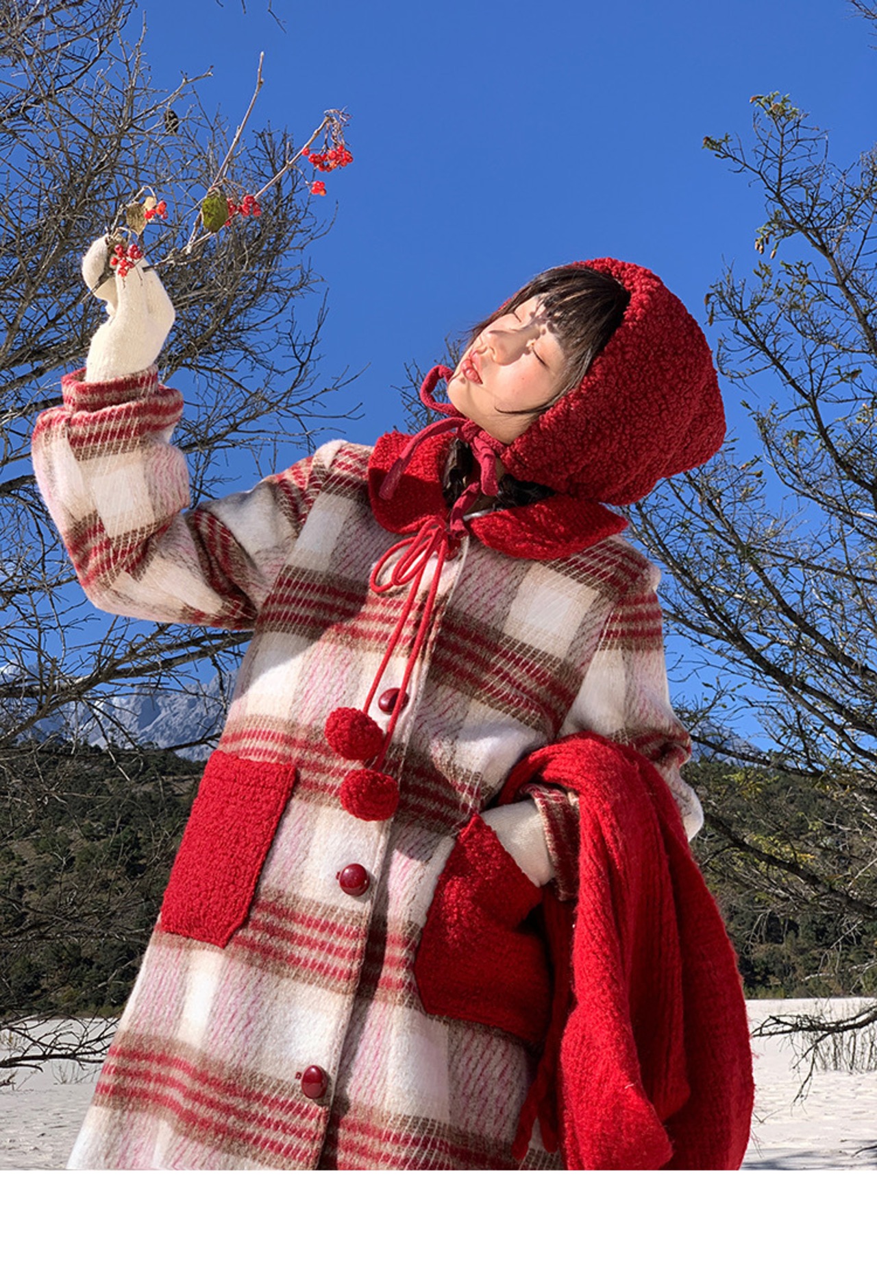 コート 赤 チェック 赤ずきん ベアー リボン コート チェック ピンク 