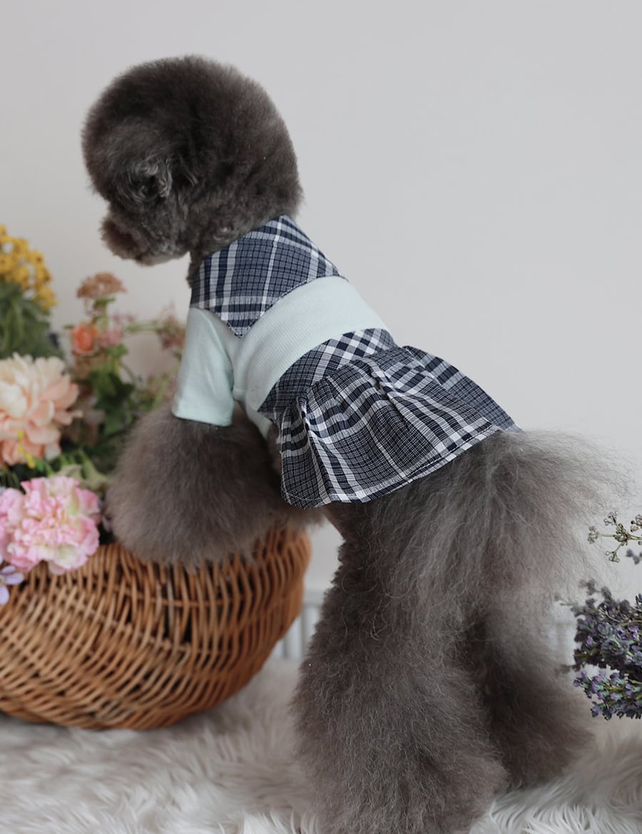 rora check sailor one-piece S ~ XL 3color / 犬服 春夏 ワンピース チェック柄 セーラー服 犬の服 お揃い 可愛い ドッグウェア お出かけ onepiece68
