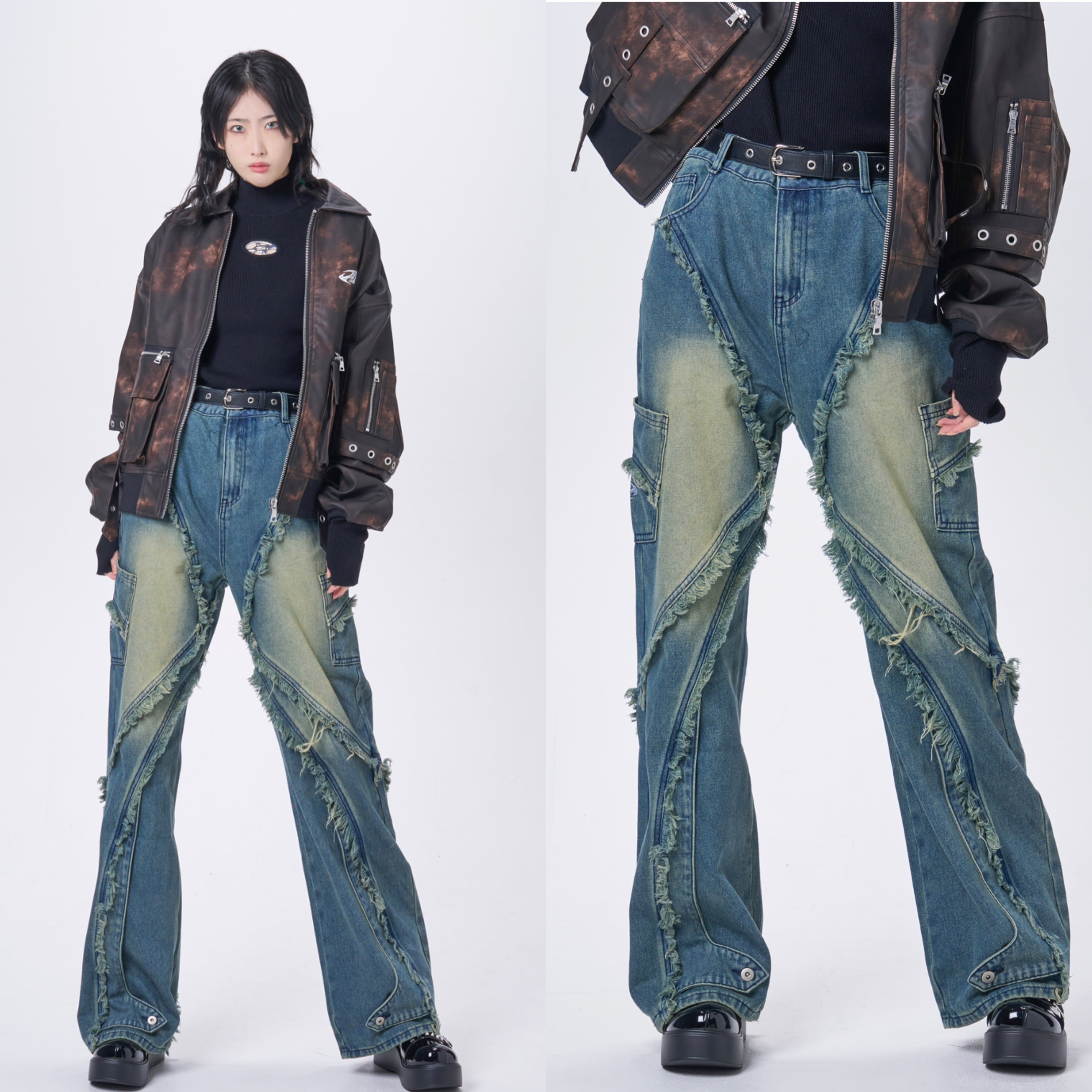 BARCON フリンジフレアデニムパンツ グランジ サブスト BARCON フリンジフレアデニムパンツ グランジ サブスト