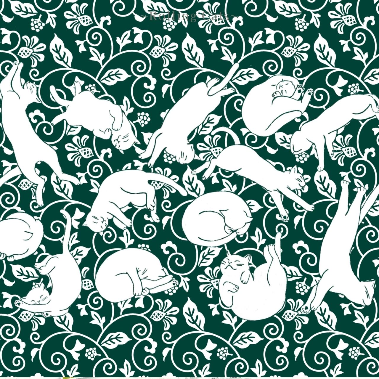 Rolling Cats (green)|イラストペーパー(ダウンロード版)