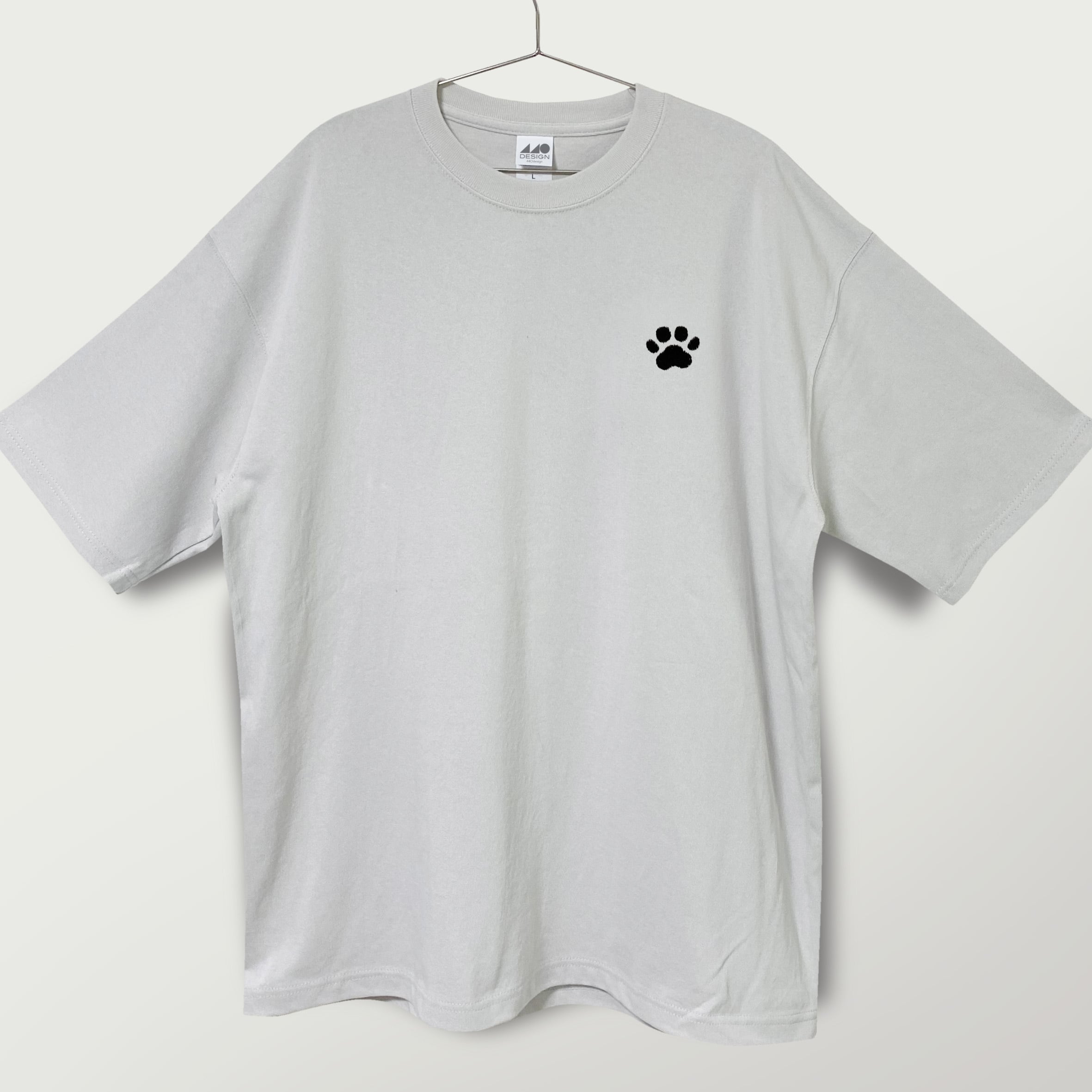 刺繍＆ステンシル☆半袖T-shirt／犬と眼鏡。