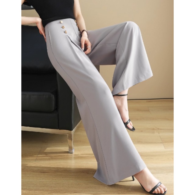 ハイウエストダブルボタンワイドパンツ　W00064