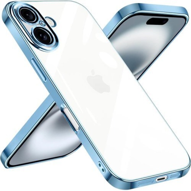 Cexitesuo For iPhone 17 用 ケース クリア 耐衝撃 iphone 17 用 カバー 軽量 薄型 TPU アイフォン17 スマホケース ワイヤレス充電対応 擦り傷防止 落下防止 ストラップホール付き メッキ加工 - ブルー 46