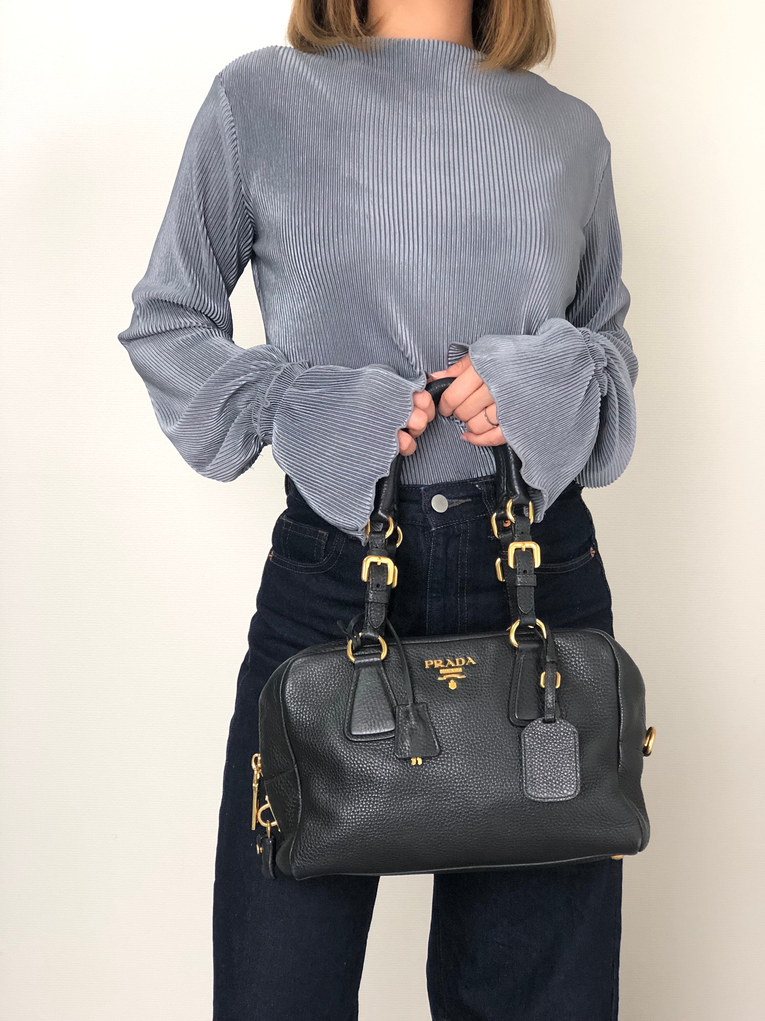 PRADA プラダ ハンドバッグ ブラック ロゴ レザー vintage