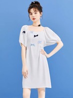 スクエアネックリボン膝丈ワンピース G105CON0053