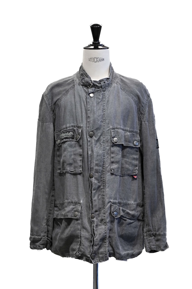 90's "Belstaff" Linen Motorcycle Stand Collar Jacket