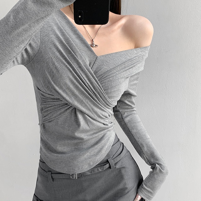 cross design V-neck slim top la1428
