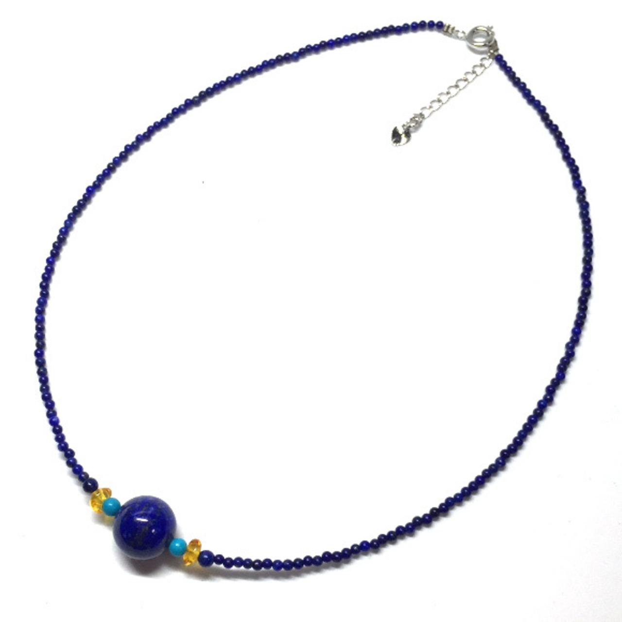 琥珀とターコイズの相性抜群 ラピスラズリ・琥珀・ターコイズネックレス ne1113