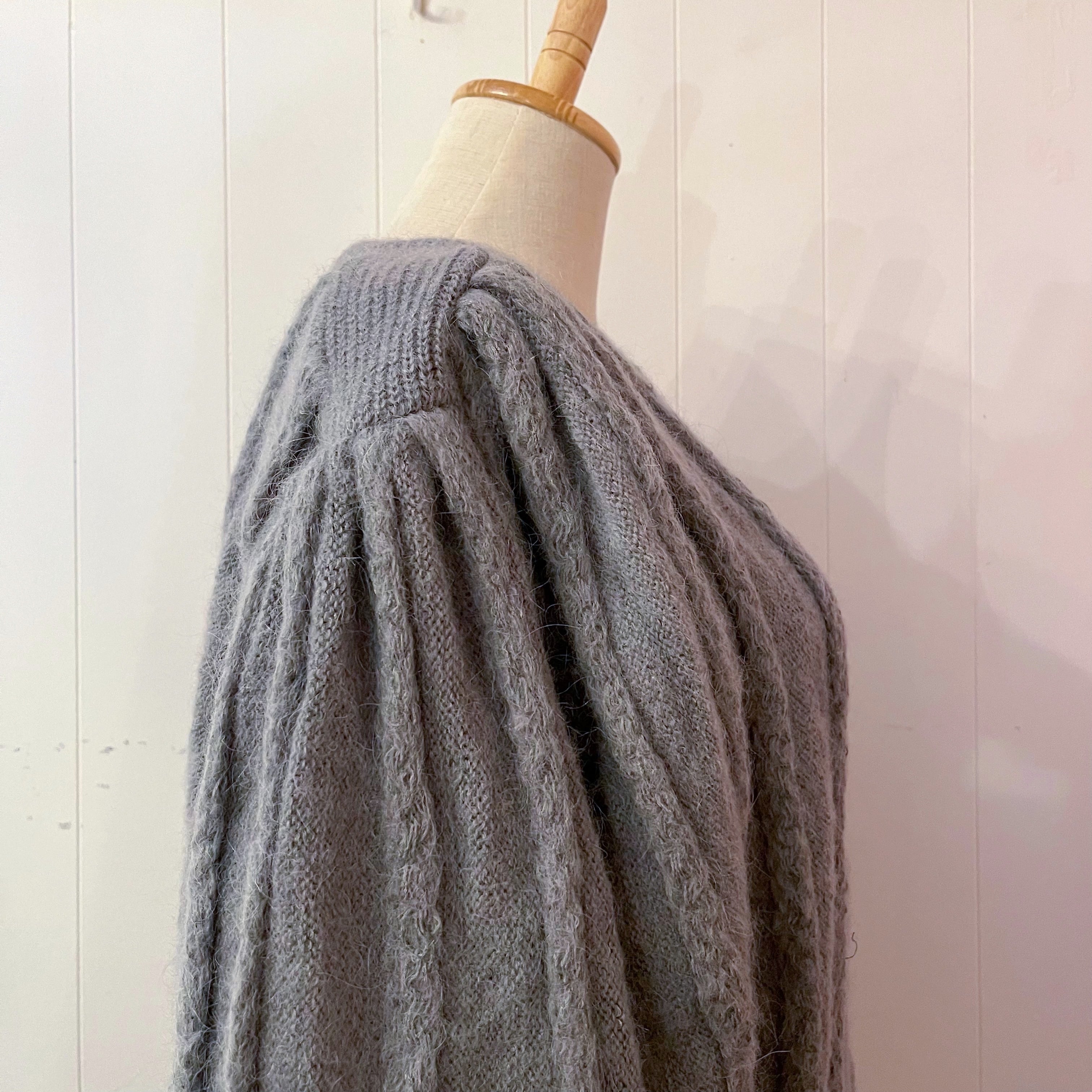 gray line mohair knit cardigan