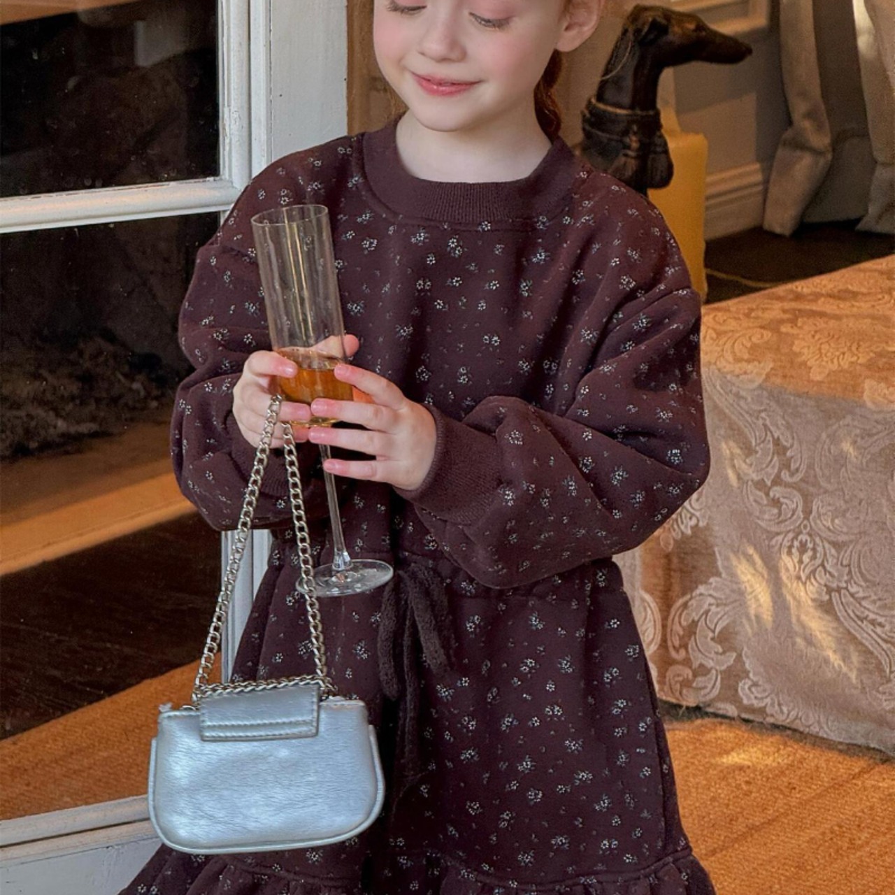 冬花柄トレーナーワンピース