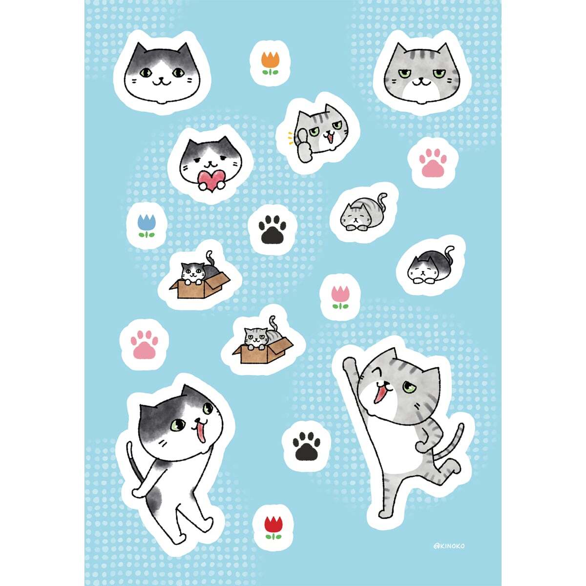 シール B6 はちろうとさばお / グッズ シール イラスト 猫 絵本風