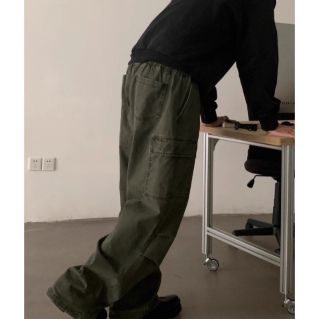 フラップポケットワイドワークパンツ　0888