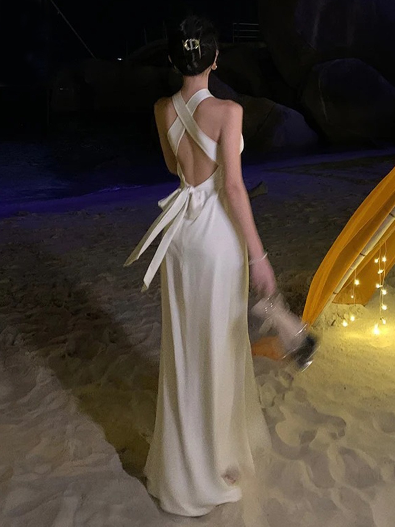 【0238】Side Slit Halter Short Sleeve Dress