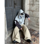 VINTAGE ストリート コントラストスリーブ ジップパーカー T1887