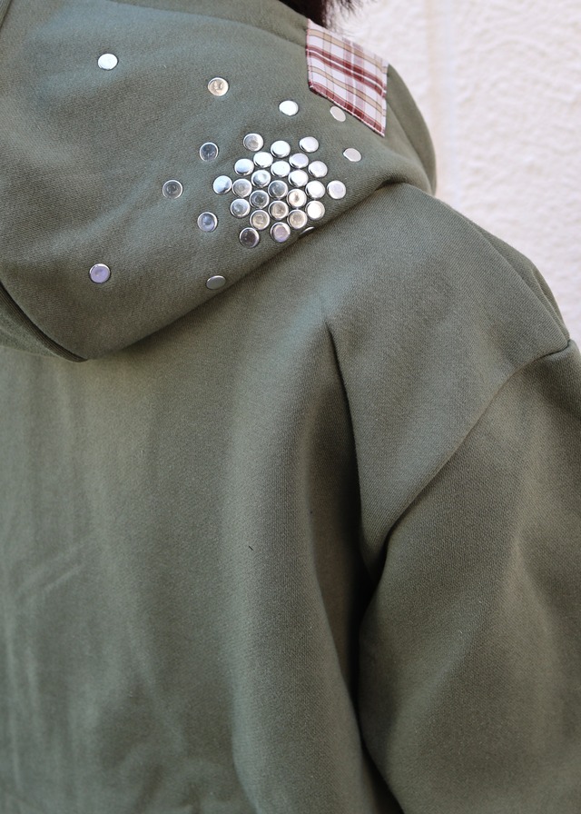 【Hannah Creak/26aw】Studded Hoodie Double Zip khaki