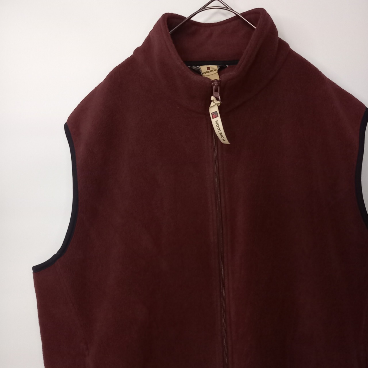 ウールリッチ　スタンドカラー　フリースベスト　無地　ビッグサイズ　ポケット　レッドブラウン　XL