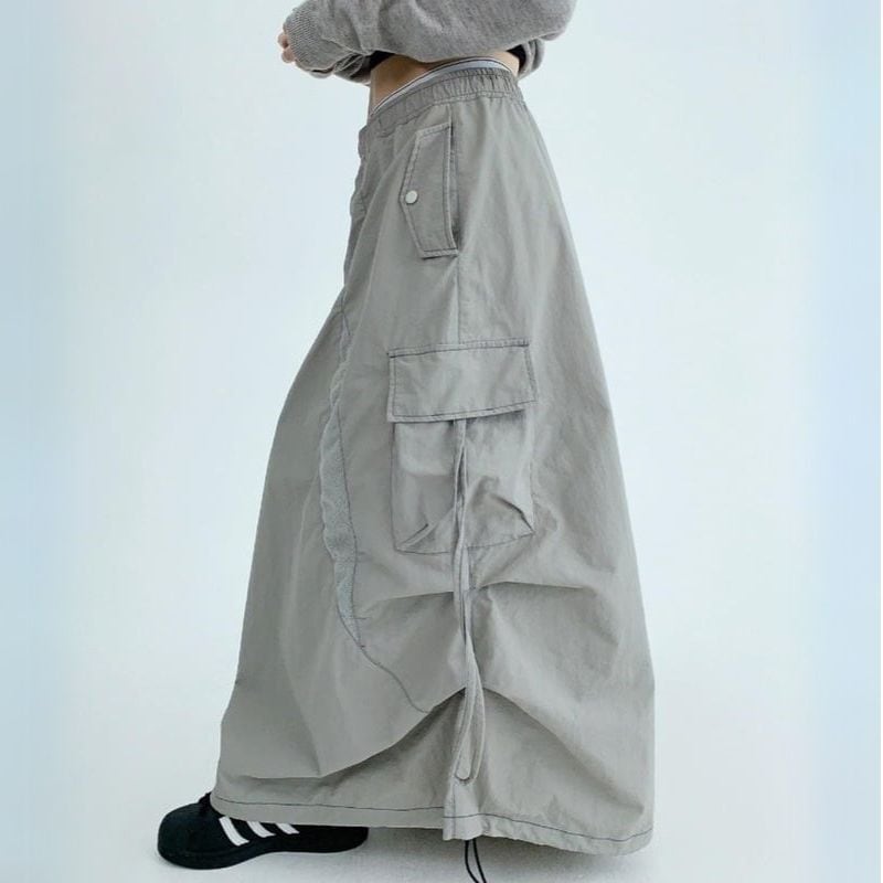 Casual stitch long cargo skirt V2260