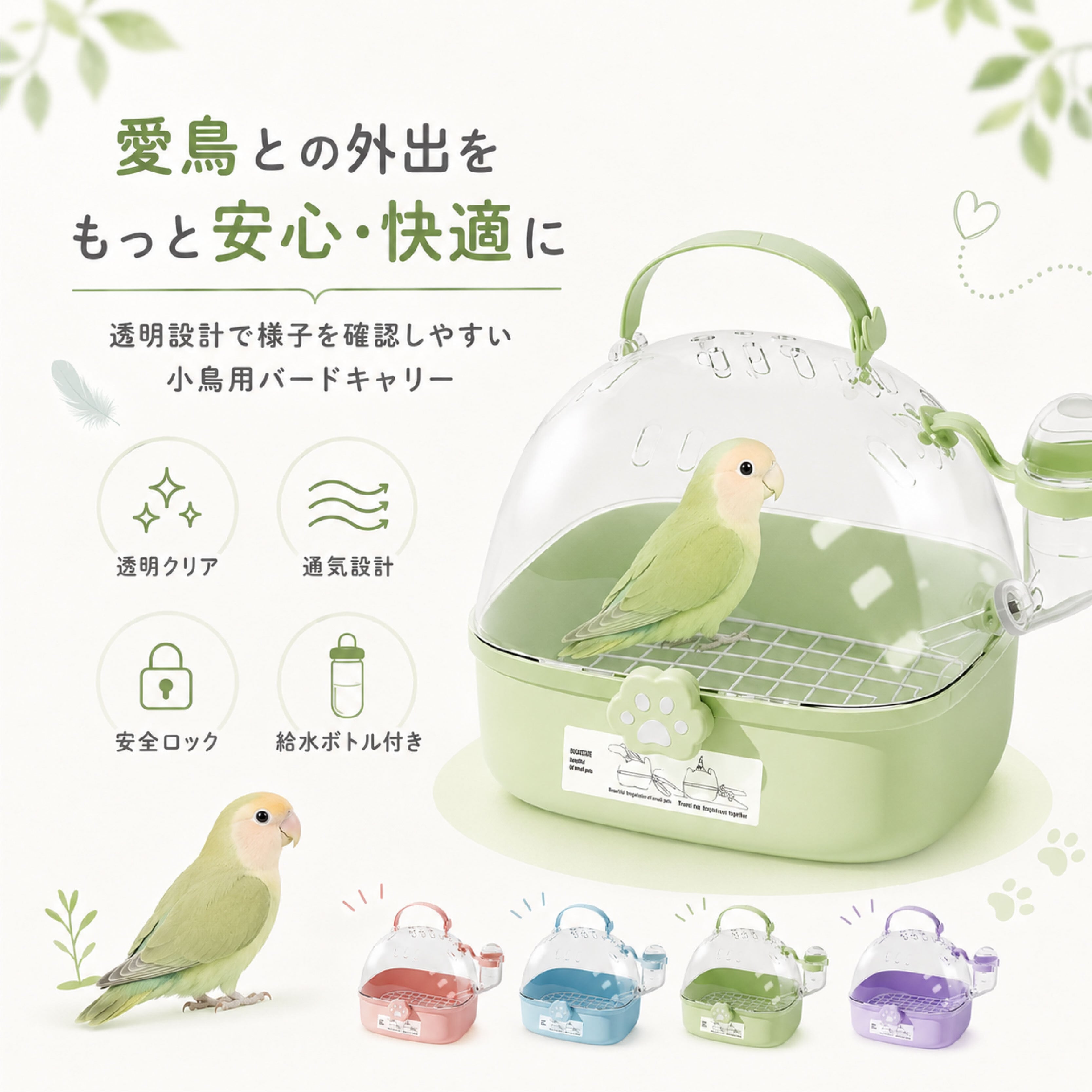 SQ 782 . 小鳥用バードキャリー 透明キャリーケース 手提げ鳥かご 外出