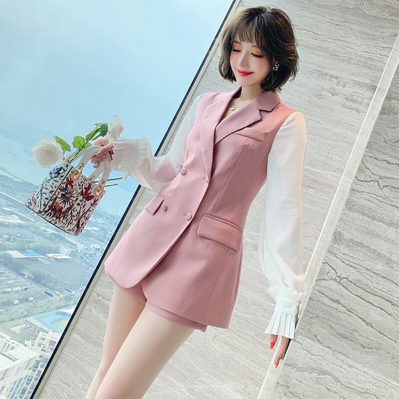 ダブルブレストジャケット ハイウェストショーツ スプリング 春物 サマー 夏物 ブルマー ステッチ MIUCO9305853857