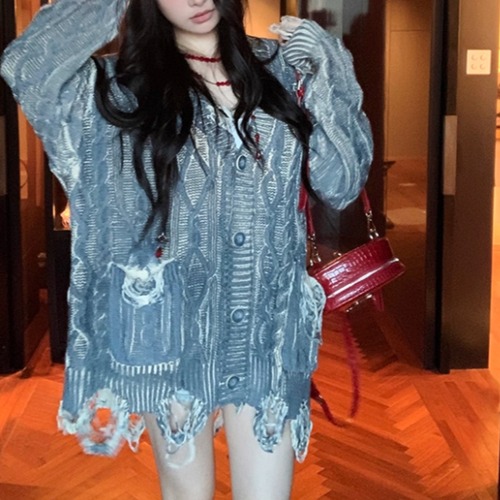 2色／ダメージケーブルニットカーデ ・12586