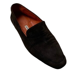 HERMES "h" embroidery suede leather shoes
