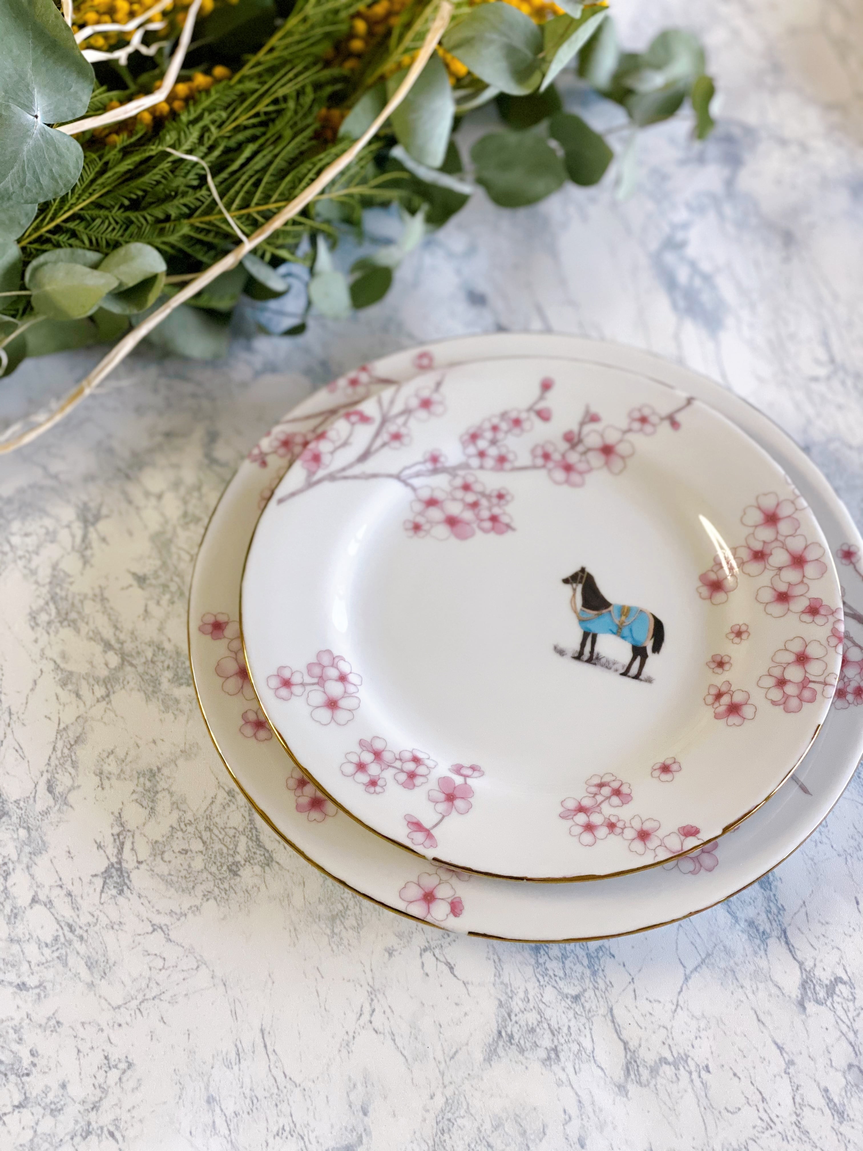 【新品/未使用】ポーセラーツ/馬柄プレート６点セット 新品/未使用】ポーセラーツ/馬柄プレート6点セット