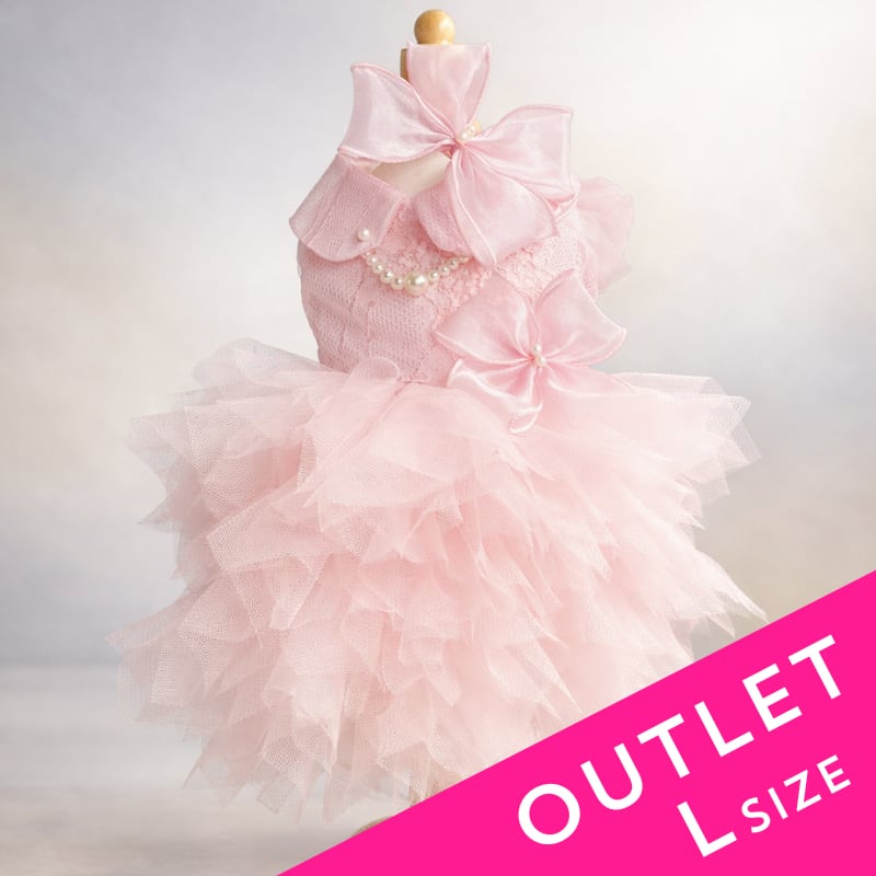 OUTLET【Lサイズのみ】襟付きボリュームフリルのドレス 犬服 01103