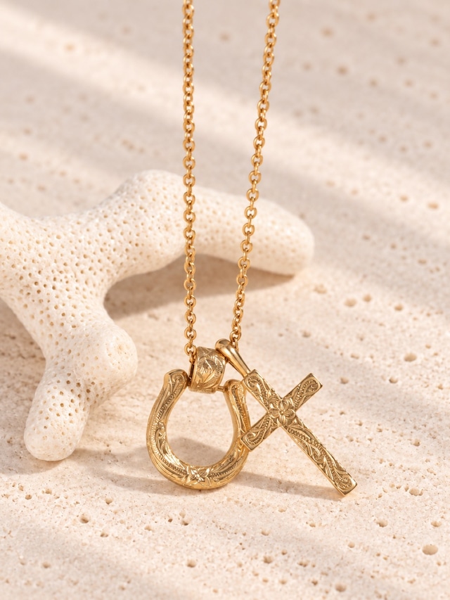 316L hawaiian horseshoe & cross glasses holder necklace  #n73