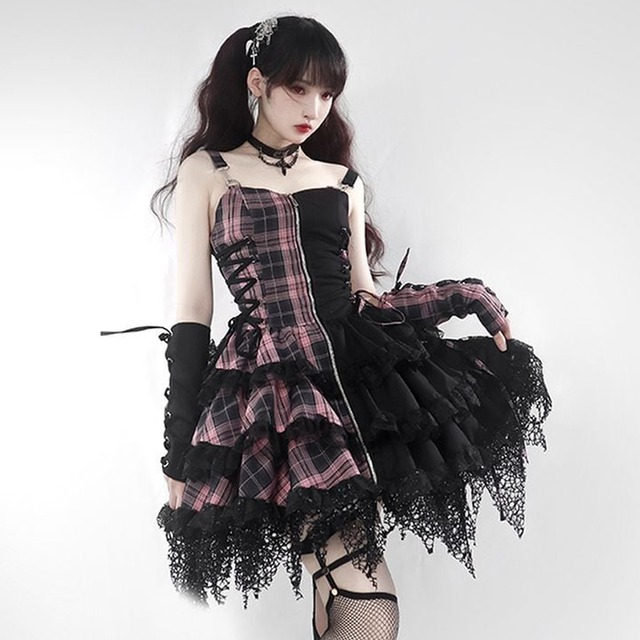 アシンメトリーツートンカラージャンバースカート