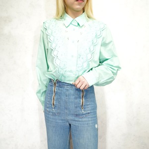 EU VINTAGE LACE DESIGN SHARBET COLOR SHIRT/ヨーロッパ古着レースデザインシャーベットカラーシャツ