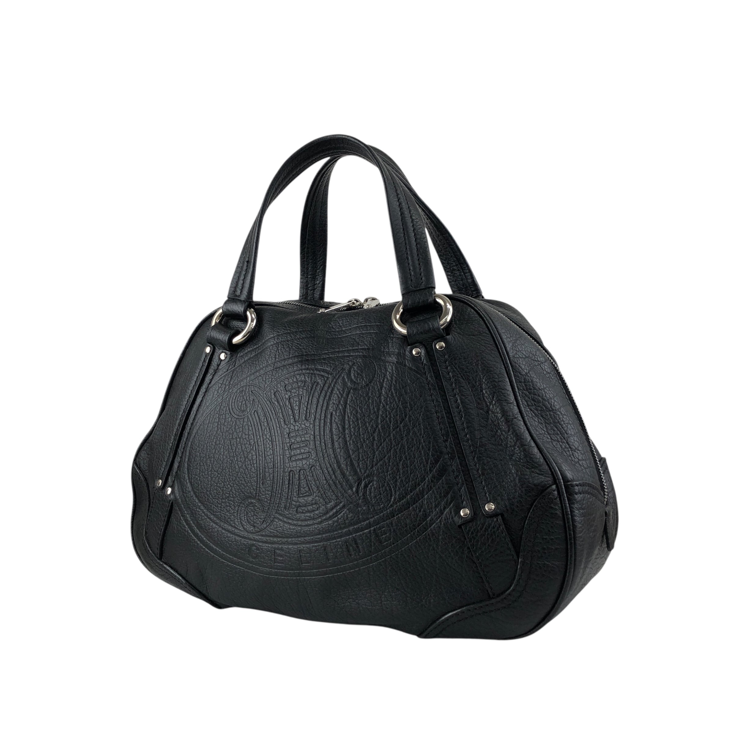 ✨️CELINE✨️ミニボストン ハンドバッグ レザー ブラック CELINE セリーヌ ハンドバッグ ブラック ブラゾン型押し レザー ミニ