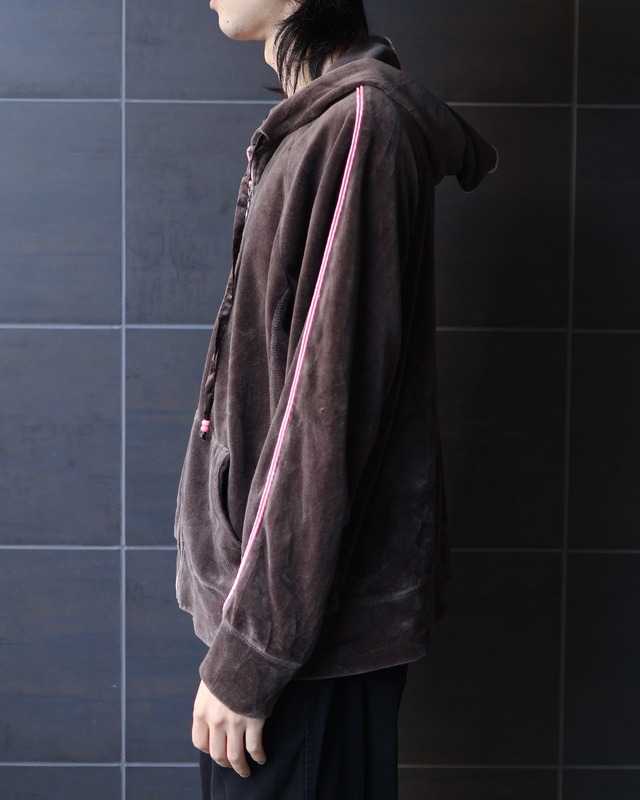 side line velor zip-up hoodie