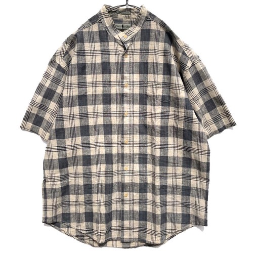 [ROBERT STOCK] Vintage S / S Cotton Linen Band Collar Shirt [1990s-] Vintage Band Collar Shirt
