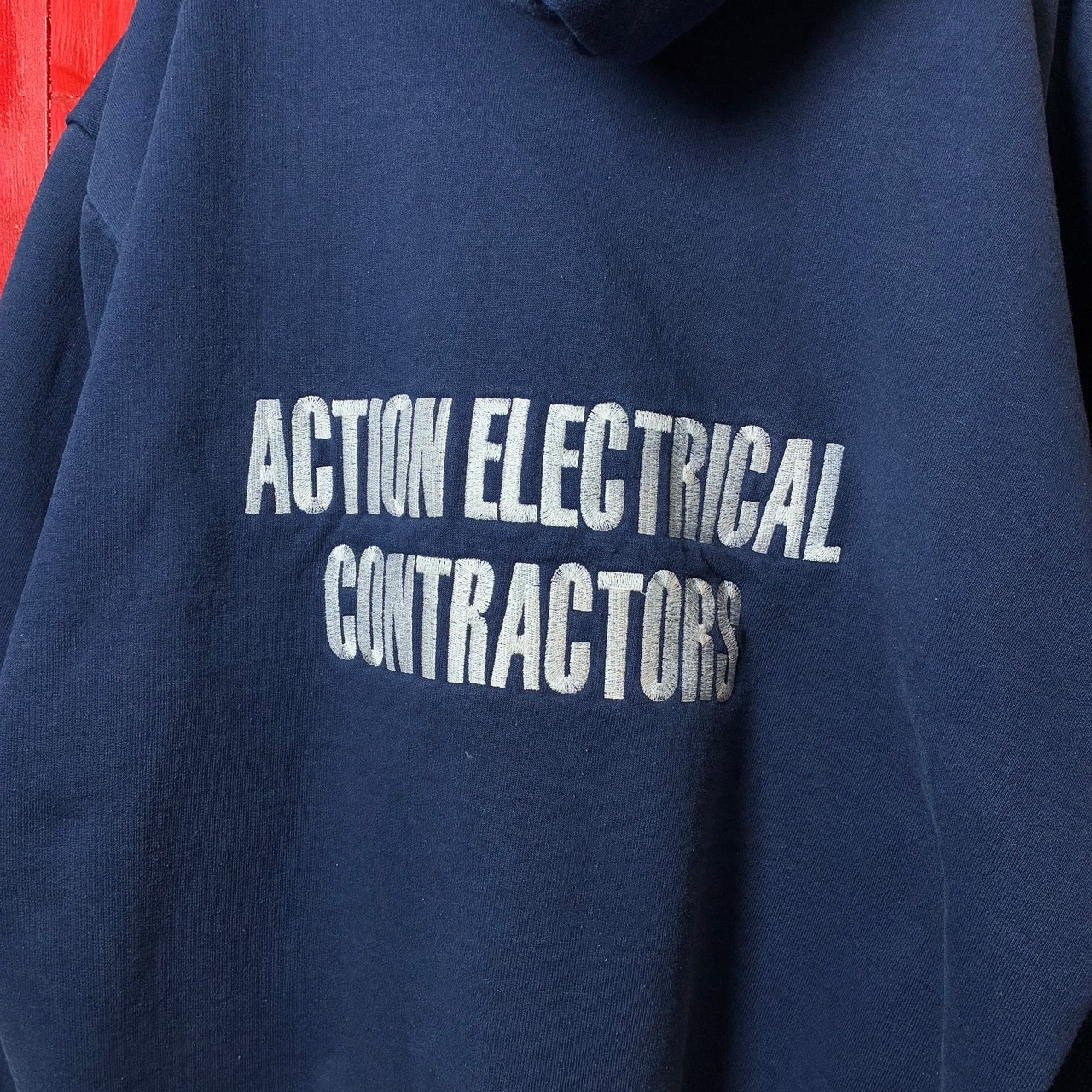 90s USA製　CAMBER プルオーバーパーカー　裏全面サーマル　企業モノ　フーディー　ネイビー