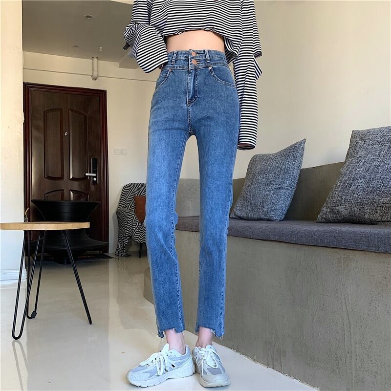 スプリングハイウェストスリムクロップドジーンズ レディースパンツ 春物 YY-ファッション85334994803