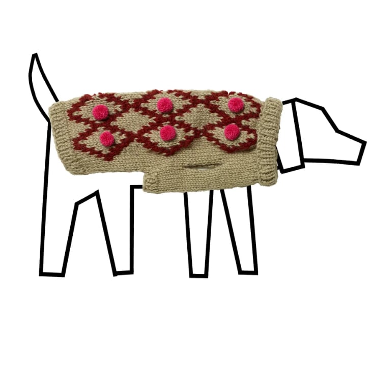 ウール100%【Ware of the Dog(ウェアオブザドッグ)】ポンポン付きセーター ピンク × バーガンディ / Hand Knit|Burgundy / Pink Pom Pom Sweater