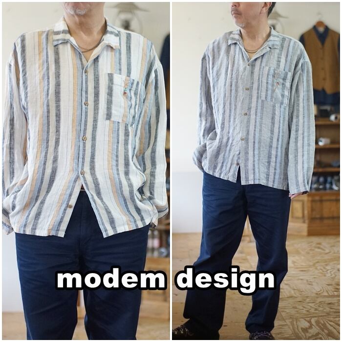 モデムデザイン modemdesign 麻シャツオープンカラーM