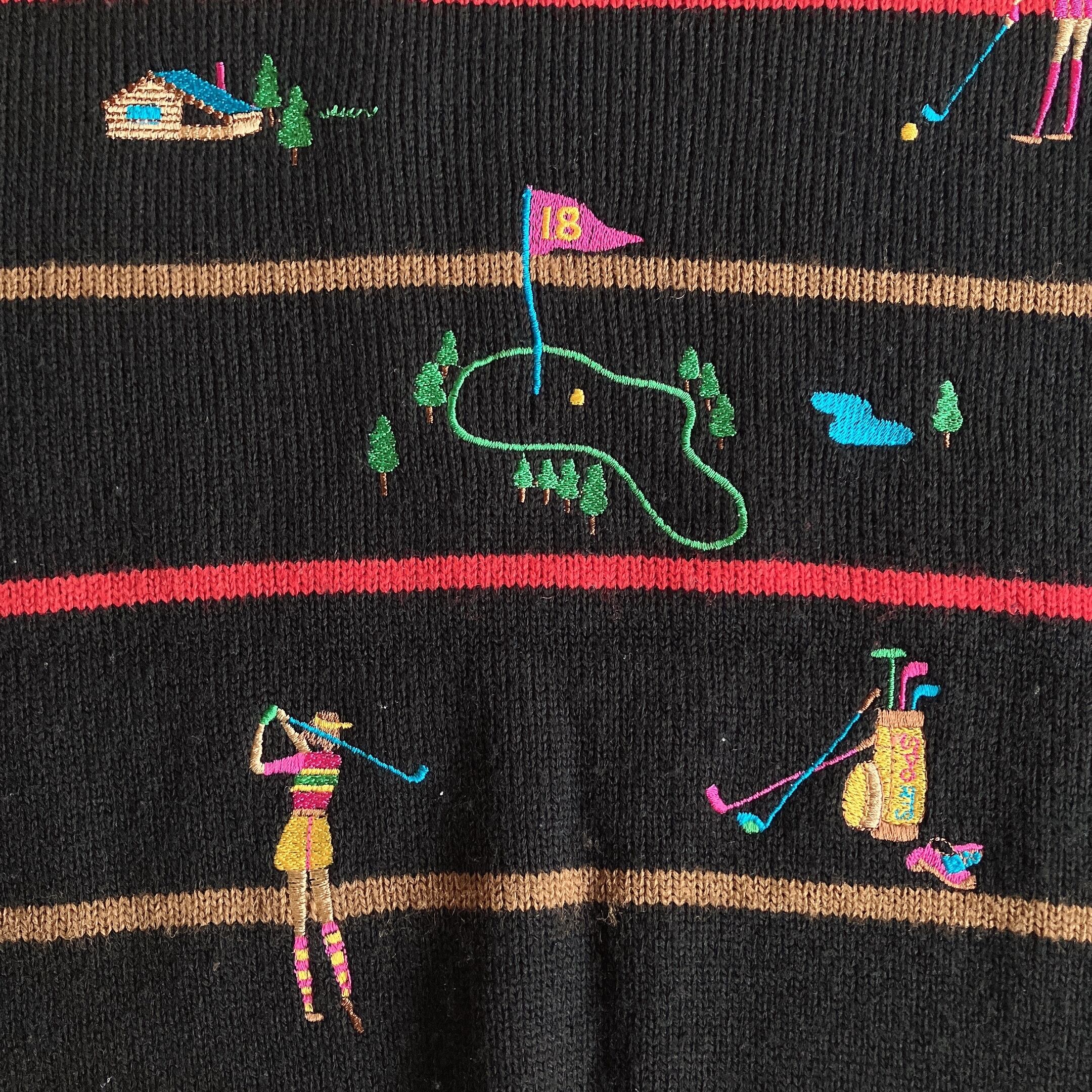 used レトロ ゴルフ 刺繍 ニットセーター古着 ヴィンテージ vintage | 古着屋mojo