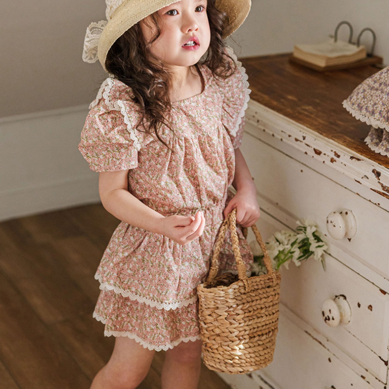 夏二重花柄スカート