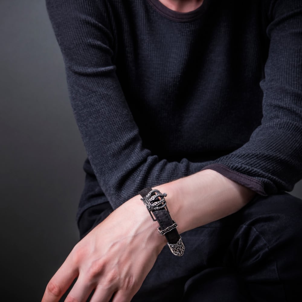 クラウンレザーブレスレット AKB0030 Crown leather bracelet シルバー