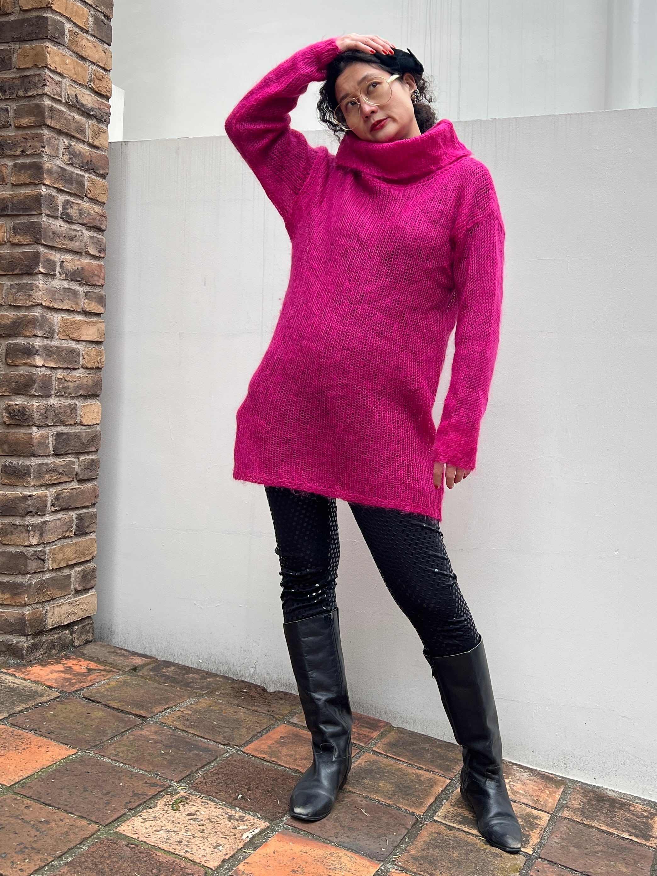 80s fuchsia pink mohair knit dress
