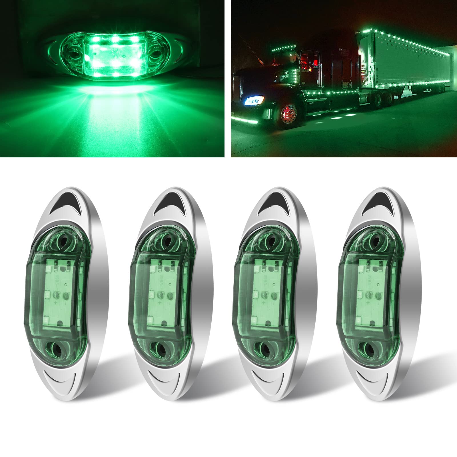 X-STYLE サイドマーカー 12V 24V 緑 6連 LED トラック用 車幅灯 トレーラー 信号ライト マーカーライト 4個セット (グリーン)