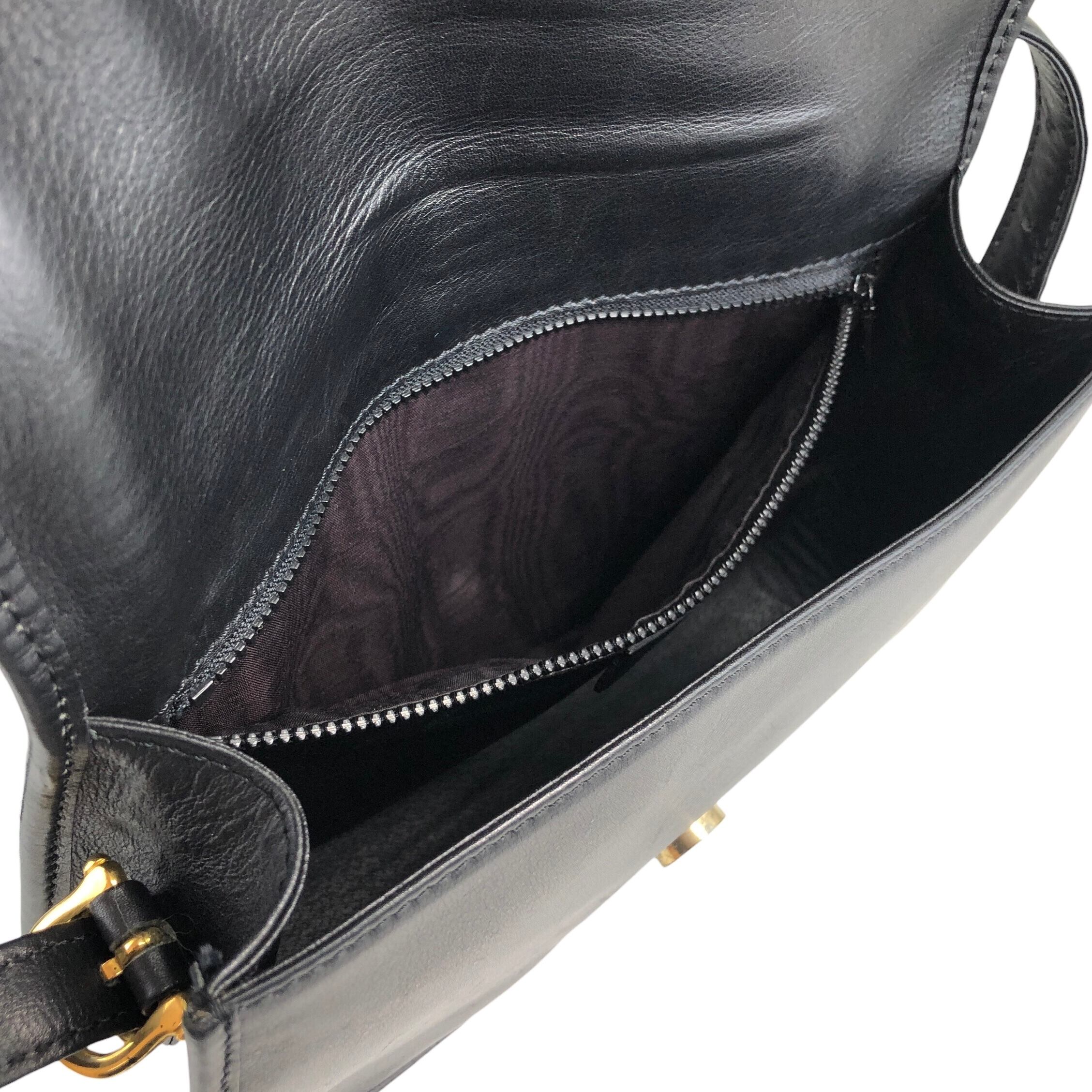 CELINE セリーヌ ショルダーバッグ ブラック ガンチーニ レザー クロス