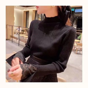 袖レースポイント　ボトルネックニット　AJ111-558