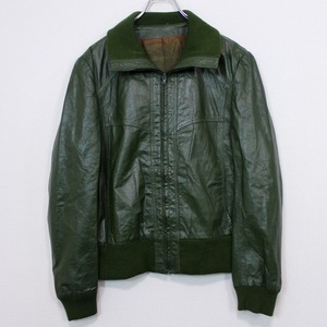 【Caka act2】Dark Green Color Vintage Leather Jacket
