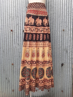 Indian cotton handblock print wrap skirt / インド綿 ハンドブロックプリント ラップスカート