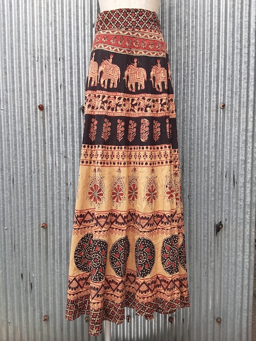 Indian cotton handblock print wrap skirt / インド綿 ハンドブロックプリント ラップスカート