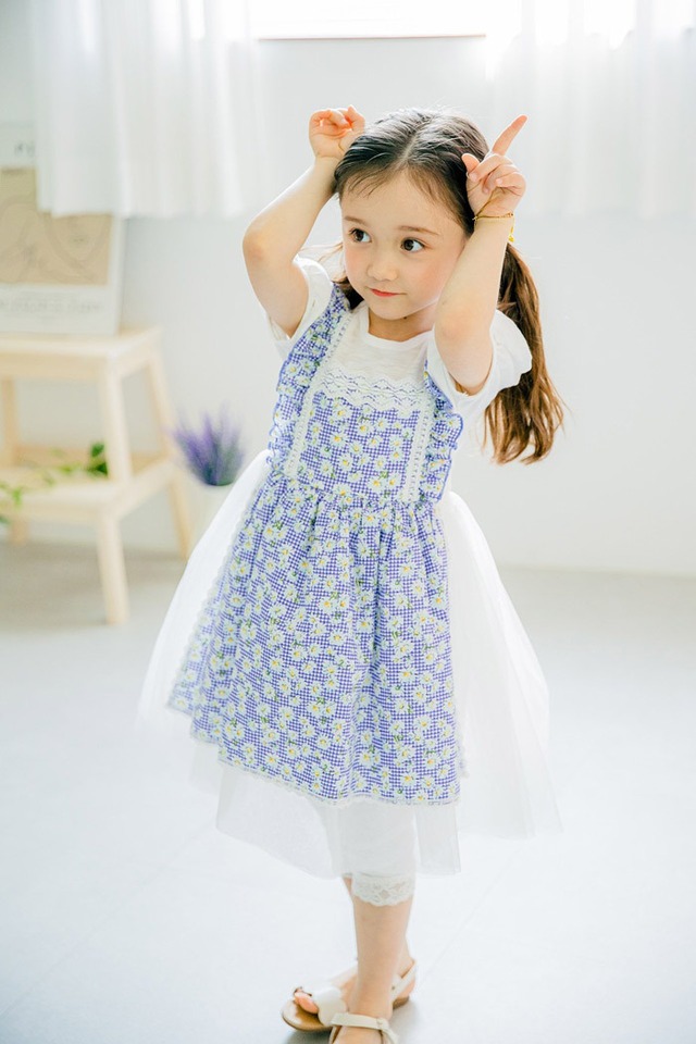 ラスト1 blue5【即納】<PUDDING>  Apron one-piece