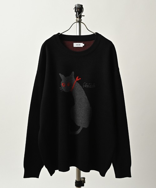 ATELANE Sweat-like Sweat-like cat crew neck knit (BLK) 25A-21021